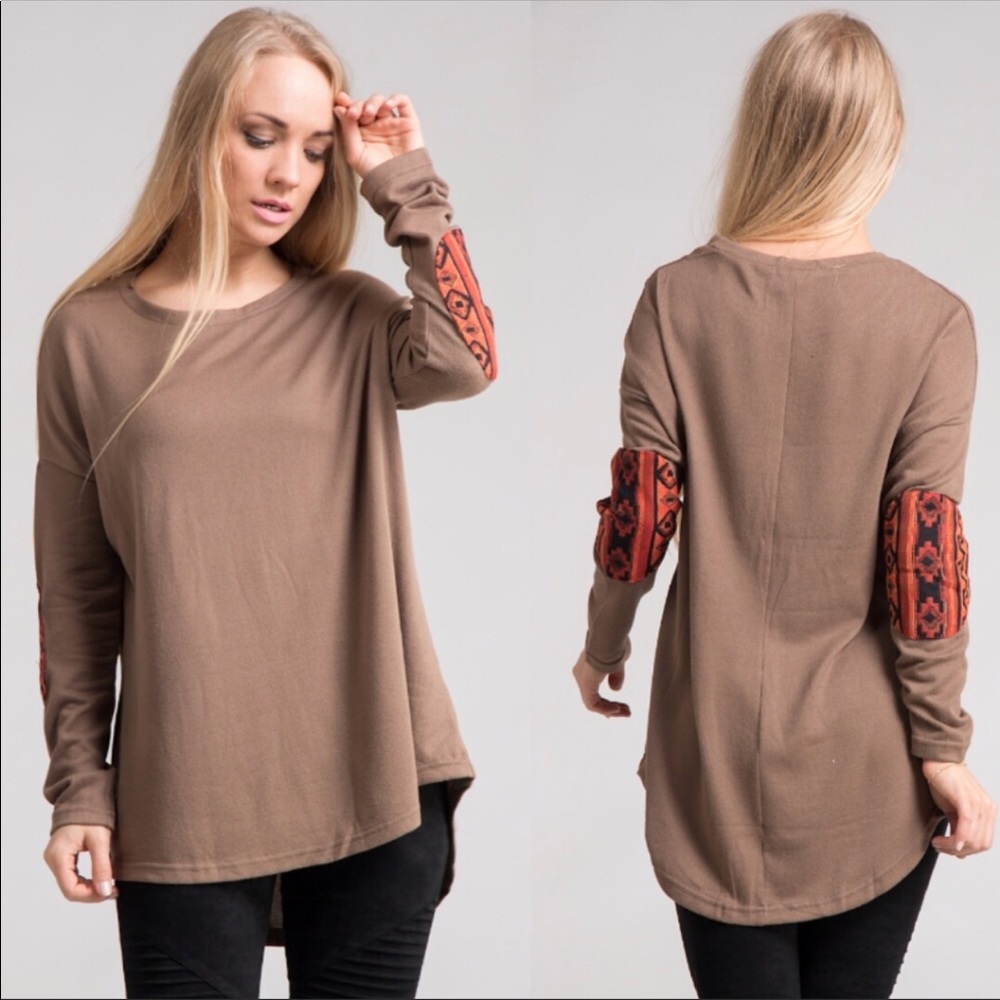 Aztec Elbow Patch Brushed Knit Tunic